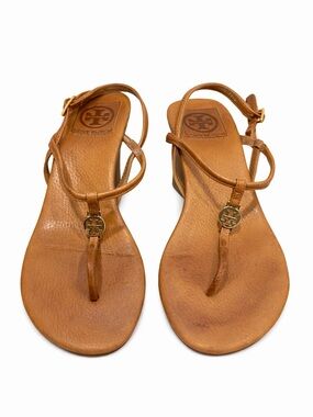 Tory Burch Miller Wedge Sandals – Tan Leather – Size 8